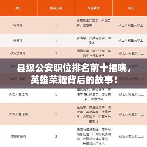 縣級公安職位排名前十揭曉，英雄榮耀背后的故事！